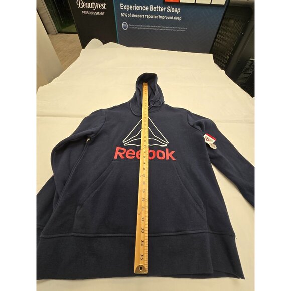 Reebok Hoodie Mens Pullover With Kangaroo Pocket & Logo Navy Blue Size small - Picture 3 of 5